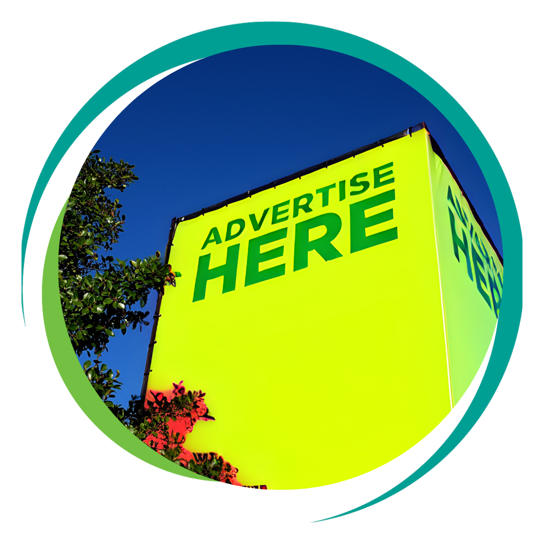 Advertising banner covering building
