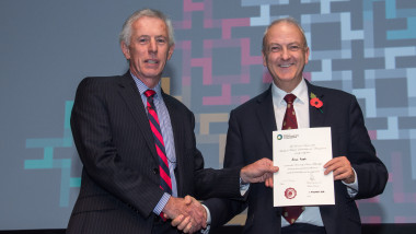 Prof Sir Bruce Keogh, right, receiving Honorary Fellowship of FMLM from Prof Sir Neil Douglas