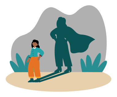Image by pch.vector on Freepik woman stands with a superhero shadow